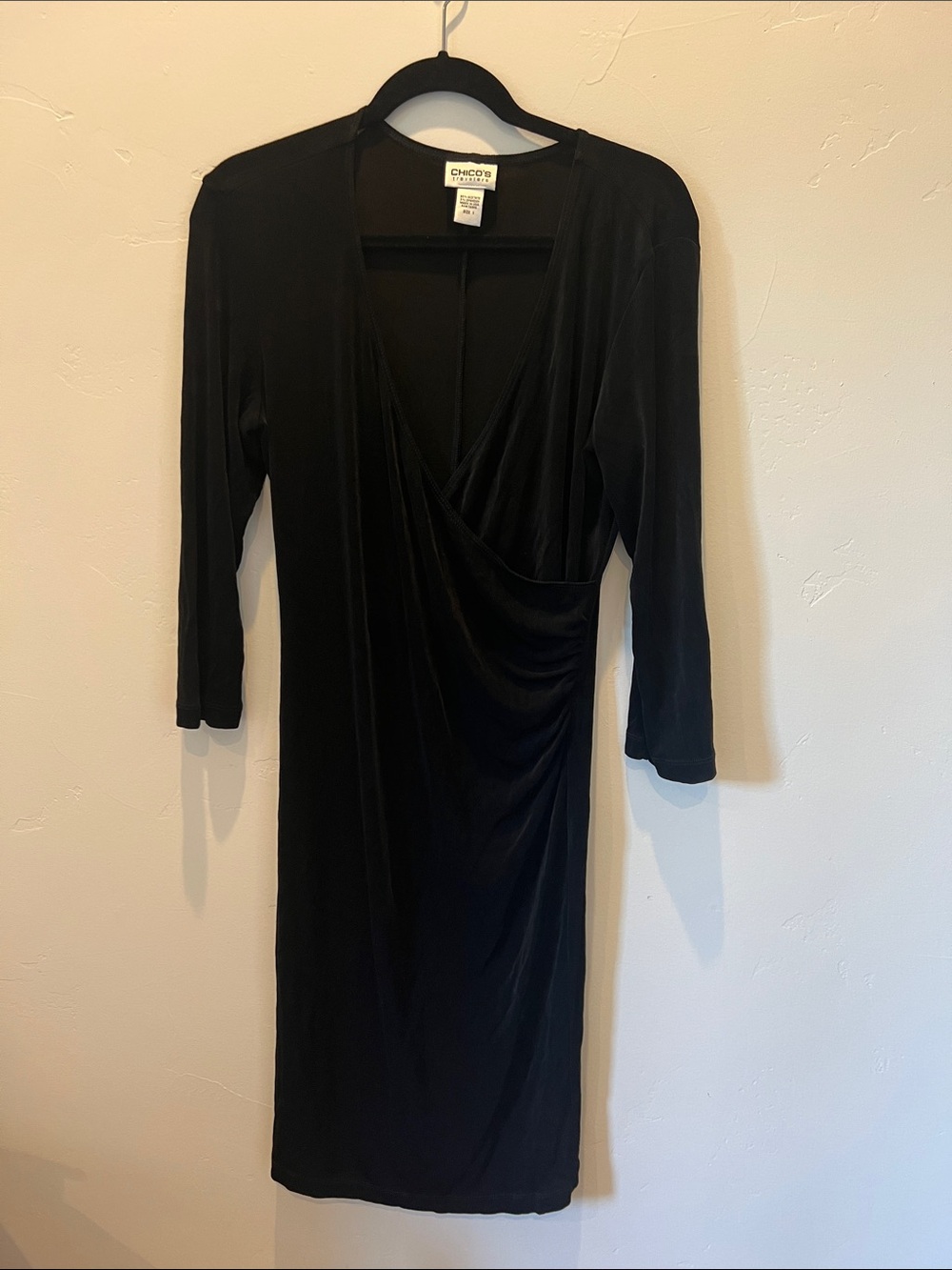 Chico's Travers Black V‑Neck Wrap Style Long Sleeve Dress size 1 (M8-10)